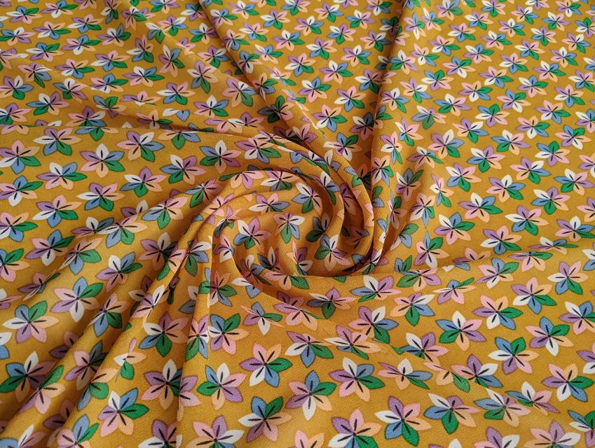 Шифон креповий квіткова абстракція, гірчиця - фото 1 - інтернет-магазин tkani-atlas.com.ua