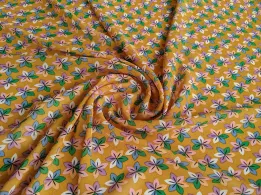 Шифон креповий квіткова абстракція, гірчиця - інтернет-магазин tkani-atlas.com.ua