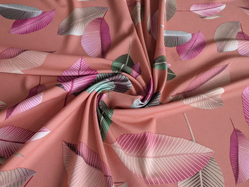 Софт принт листя, коралово-персиковий - фото 1 - інтернет-магазин tkani-atlas.com.ua