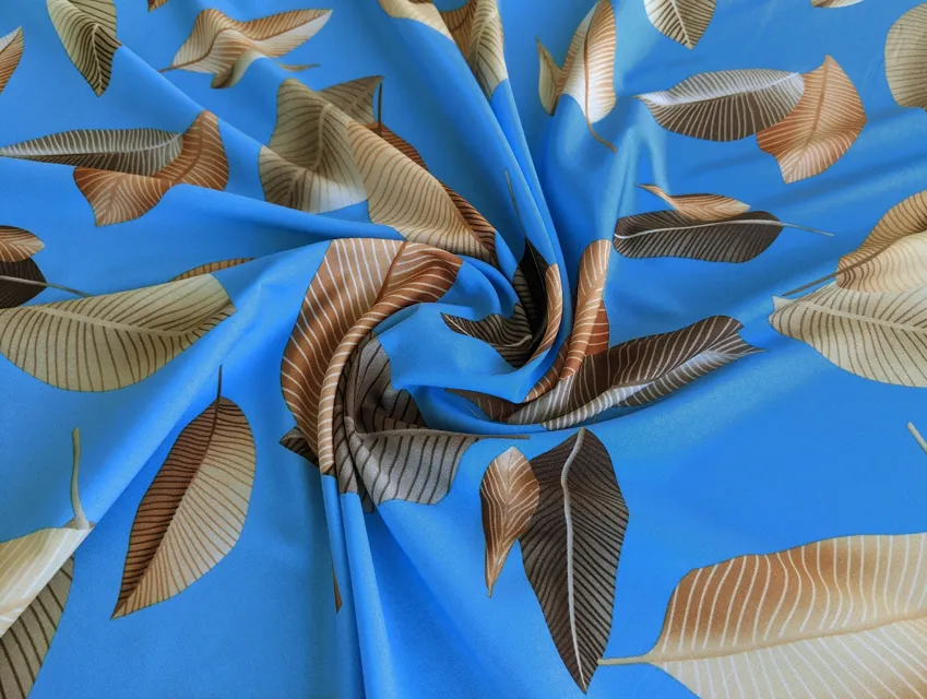 Софт принт листя, блакитний - фото 1 - інтернет-магазин tkani-atlas.com.ua