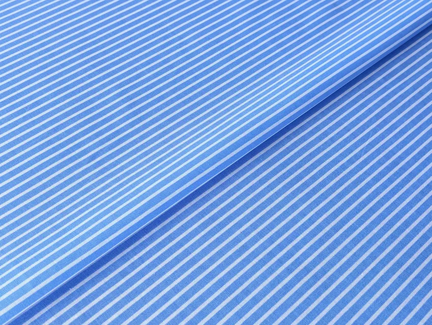 Поплін сорочечний смужка 2 мм, біла на блакитному - фото 1 - інтернет-магазин tkani-atlas.com.ua