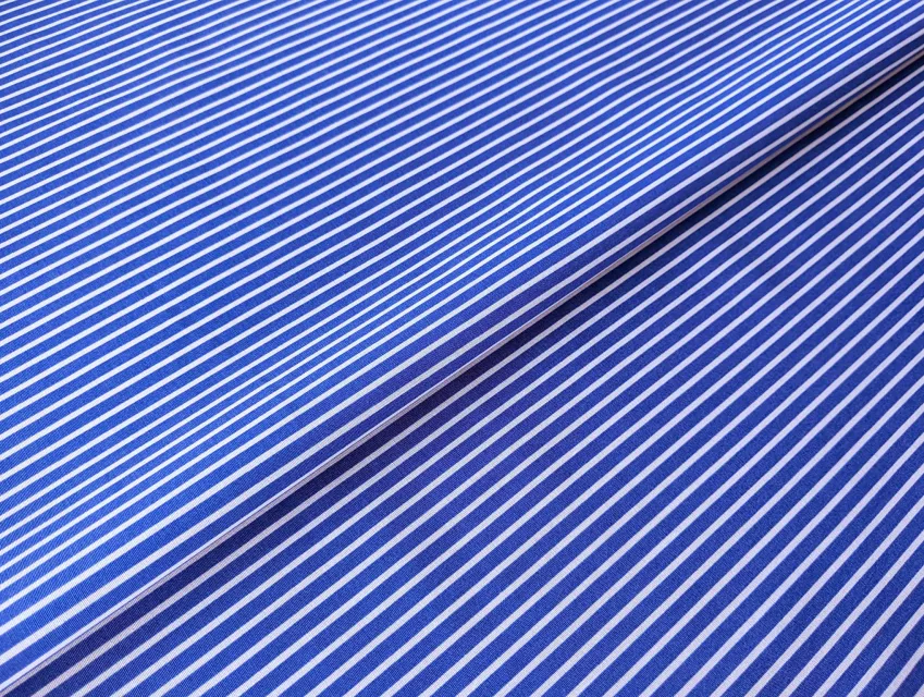 Стрейч поплин принт полоска 2 мм, белая на синем - фото 1 - интернет-магазин tkani-atlas.com.ua