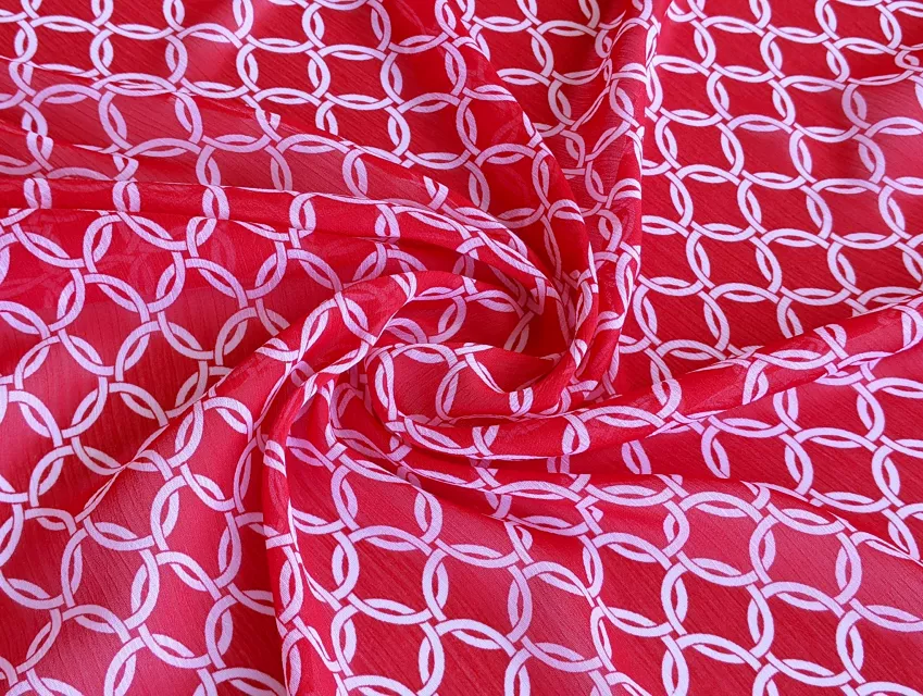 Шифон малюнок кружечки, червоний - фото 1 - інтернет-магазин tkani-atlas.com.ua