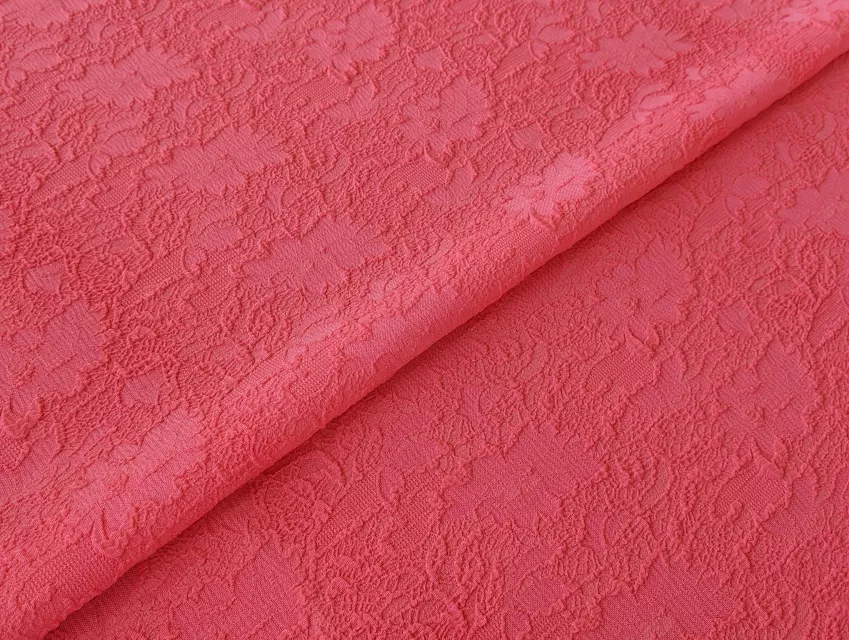 Жаккард Барвінок квітковий настрій, кораловий - фото 1 - інтернет-магазин tkani-atlas.com.ua