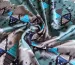 Атлас сатин геометрическая мозаика, коричнево-голубой - фото 1 - интернет-магазин tkani-atlas.com.ua