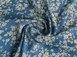 Шифон креповый цветочный узор, голубой - интернет-магазин tkani-atlas.com.ua