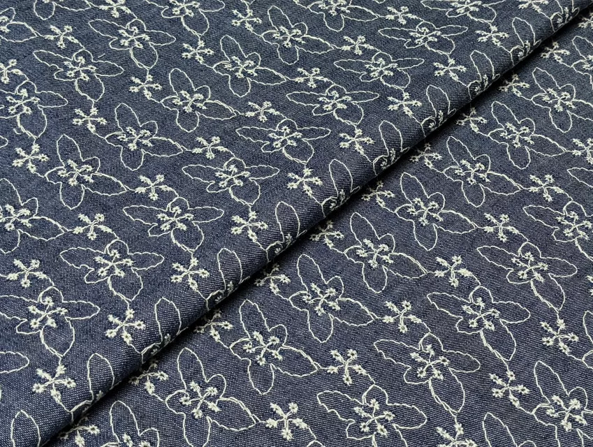 Джинс прошва квітковий, синій - фото 1 - інтернет-магазин tkani-atlas.com.ua