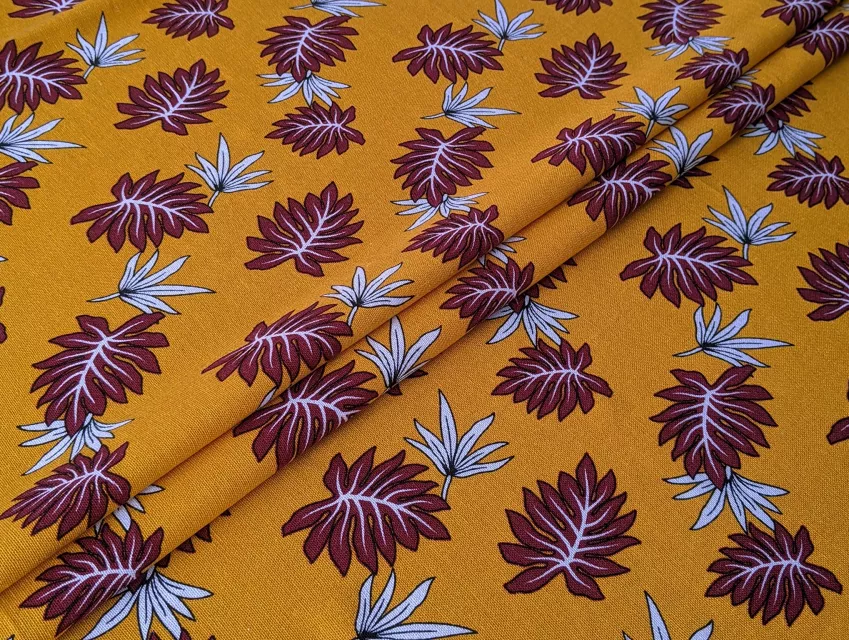 Льон з віскозою листя, гірчиця - фото 1 - інтернет-магазин tkani-atlas.com.ua