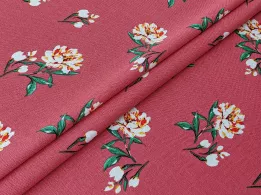 Льон з віскозою весняні квіти, рожевий - інтернет-магазин tkani-atlas.com.ua