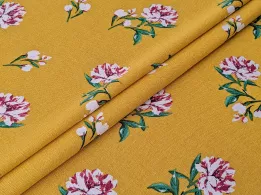 Льон з віскозою весняні квіти, гірчиця - інтернет-магазин tkani-atlas.com.ua