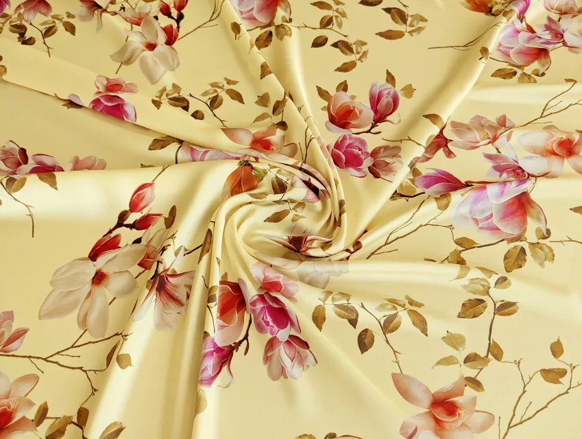 Шовк Армані квіткова фантазія, жовтий - фото 1 - інтернет-магазин tkani-atlas.com.ua
