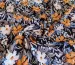 Штапель Бельмондо лилии, оранжевый на черном - фото 1 - интернет-магазин tkani-atlas.com.ua