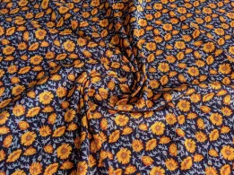 Штапель Бельмондо цветочное плетение, оранжевый на темно-синем - интернет-магазин tkani-atlas.com.ua
