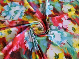 Софт принт акварельний бриз, червоний з бірюзовим - інтернет-магазин tkani-atlas.com.ua