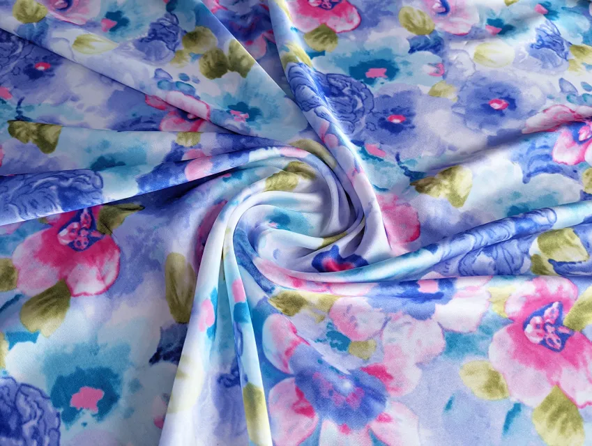 Шовк сатин квіткова акварель, блакитний - фото 1 - інтернет-магазин tkani-atlas.com.ua
