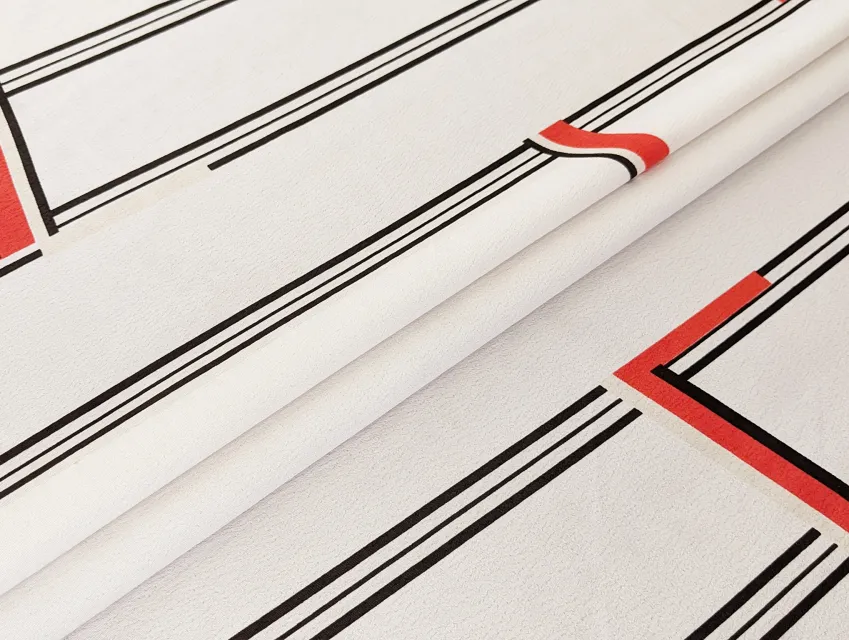 Твіл платтяний смугаста геометрія, червоний на молочному - фото 1 - інтернет-магазин tkani-atlas.com.ua