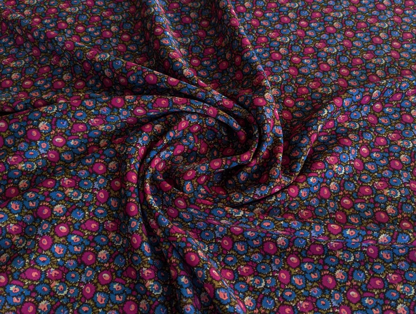 Твіл платтяний дрібні квіточки, бузковий з блакитним - фото 1 - інтернет-магазин tkani-atlas.com.ua