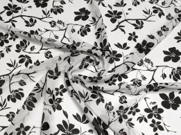 Шифон креповый цветочное плетение, черный на белом - интернет-магазин tkani-atlas.com.ua