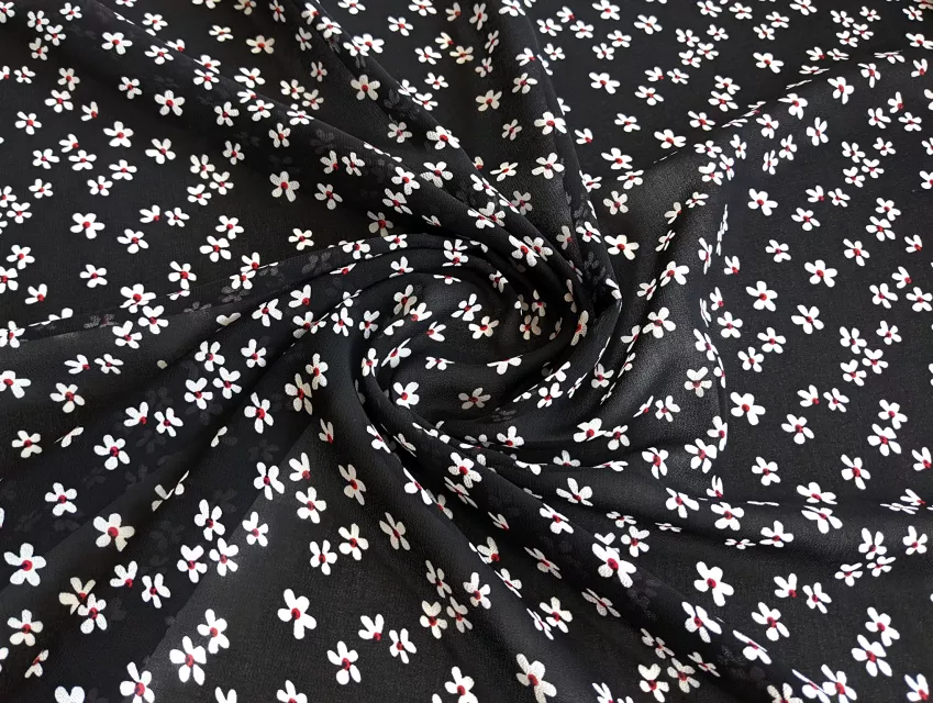 Шифон креповый ромашка, черный - фото 1 - интернет-магазин tkani-atlas.com.ua