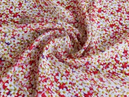 Шифон креповий ромашкове поле, червоний - інтернет-магазин tkani-atlas.com.ua