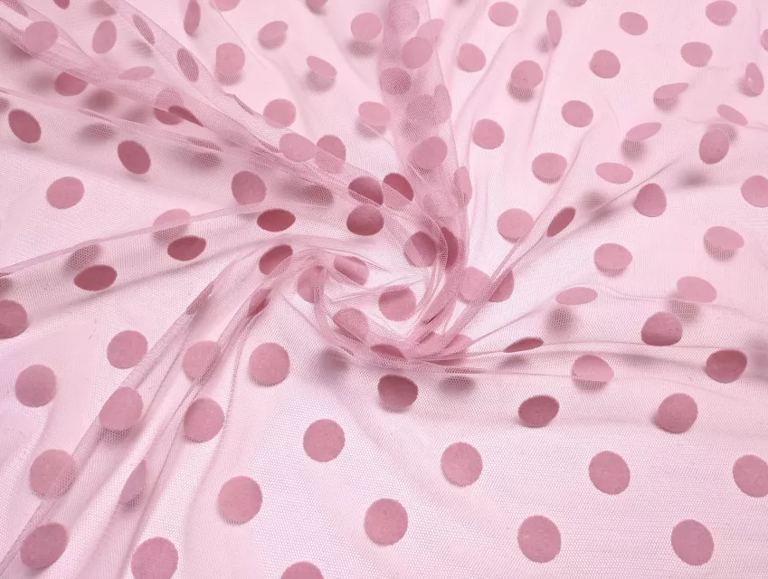 Сетка флок горошки 17 мм, нежно-розовый - фото 1 - интернет-магазин tkani-atlas.com.ua