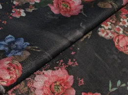 Диско чешуя квіткова композиція, чорний - інтернет-магазин tkani-atlas.com.ua