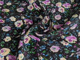 Штапель Бельмондо квіткова акварель, чорний - інтернет-магазин tkani-atlas.com.ua