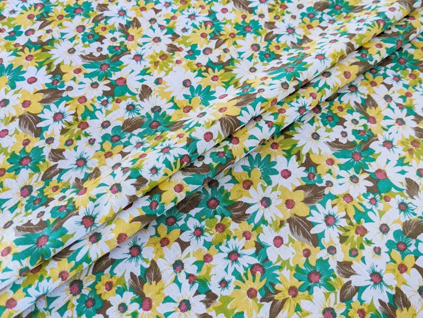 Котон ромашкове поле, зелений - фото 1 - інтернет-магазин tkani-atlas.com.ua