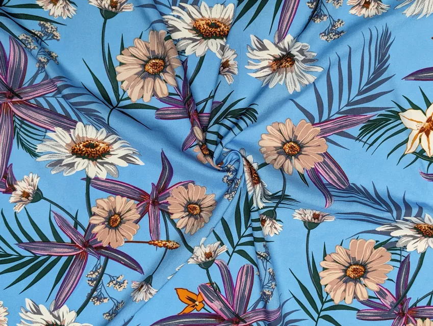 Штапель шовковистий ромашкове поле, блакитний - фото 1 - інтернет-магазин tkani-atlas.com.ua