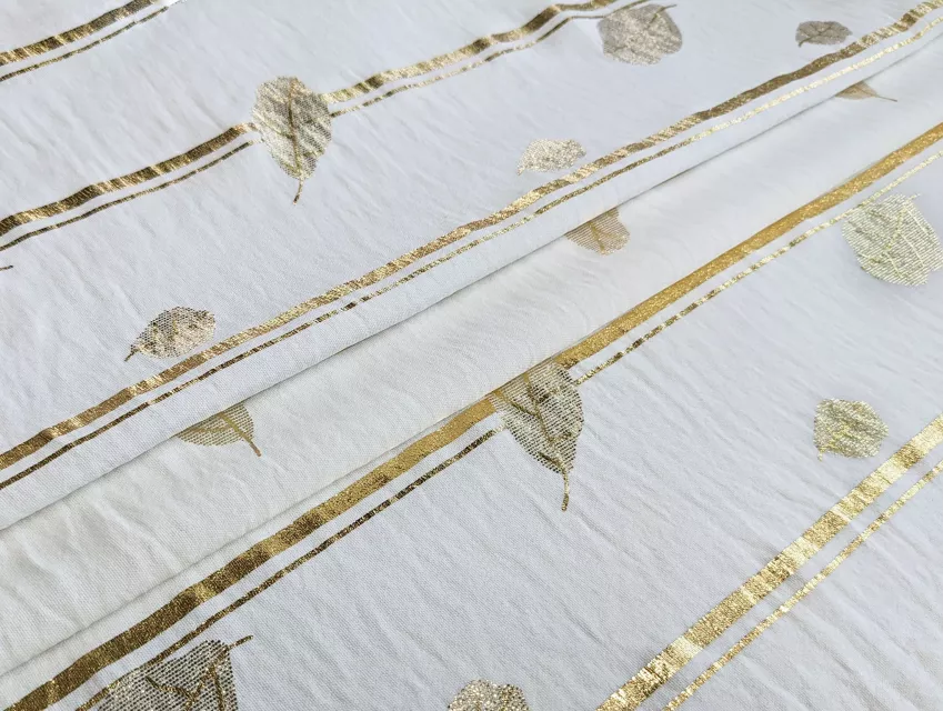 Американский креп листочки на смужці, молочний - фото 1 - інтернет-магазин tkani-atlas.com.ua