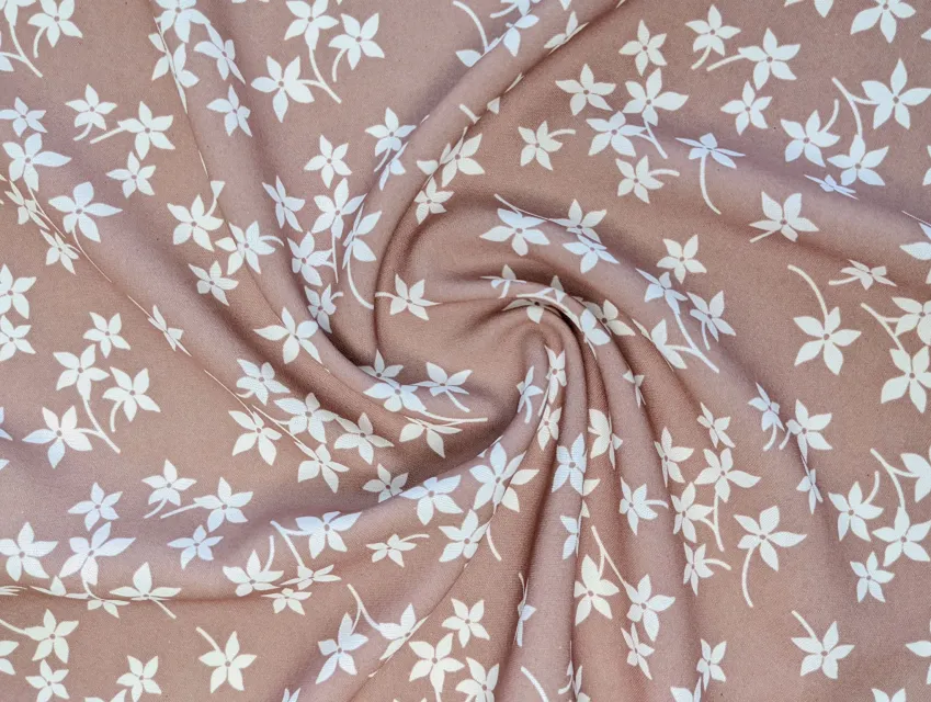 Дона креп цветочная полянка, темный бежевый - фото 1 - интернет-магазин tkani-atlas.com.ua