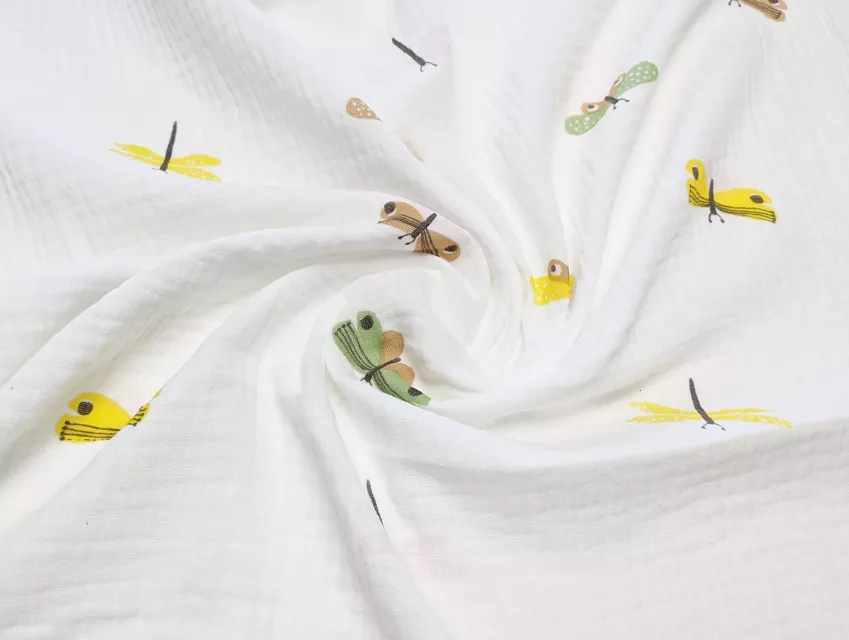 Муслін малюнок метелики, молочний - фото 1 - інтернет-магазин tkani-atlas.com.ua