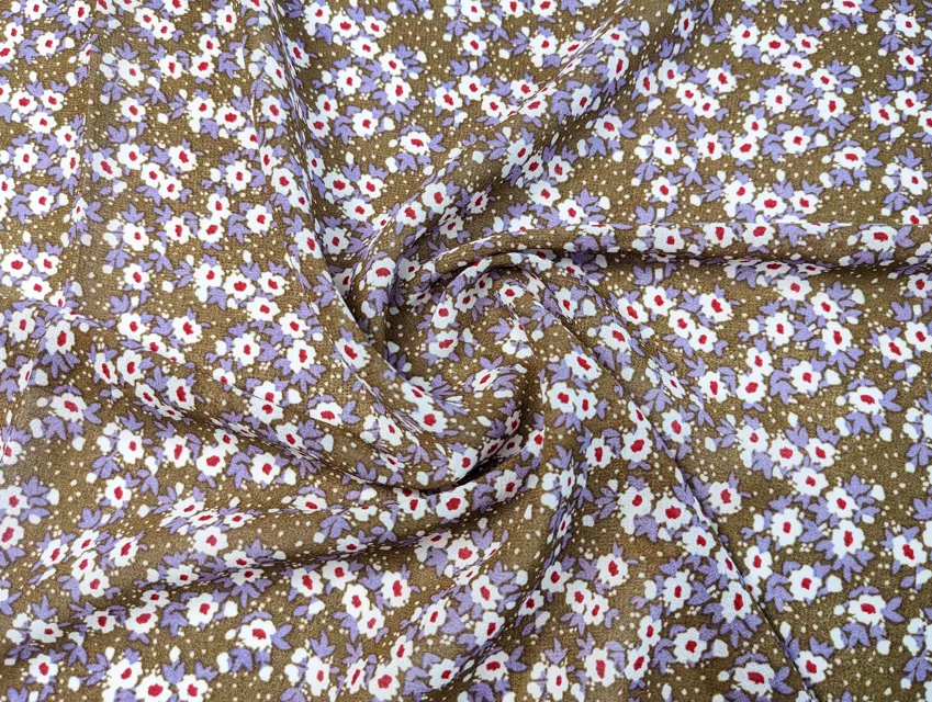 Шифон креповий квіткова казка, коричневий - фото 1 - інтернет-магазин tkani-atlas.com.ua