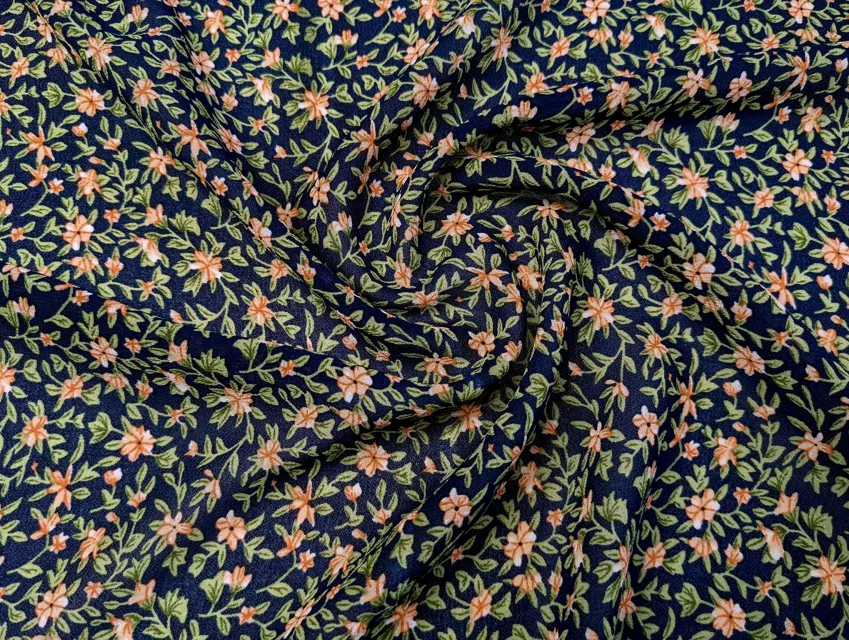 Шифон креповий райський сад, темно-синій - фото 1 - інтернет-магазин tkani-atlas.com.ua