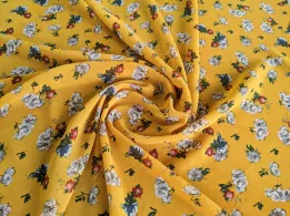 Шифон креповий квітковий, гірчиця - інтернет-магазин tkani-atlas.com.ua