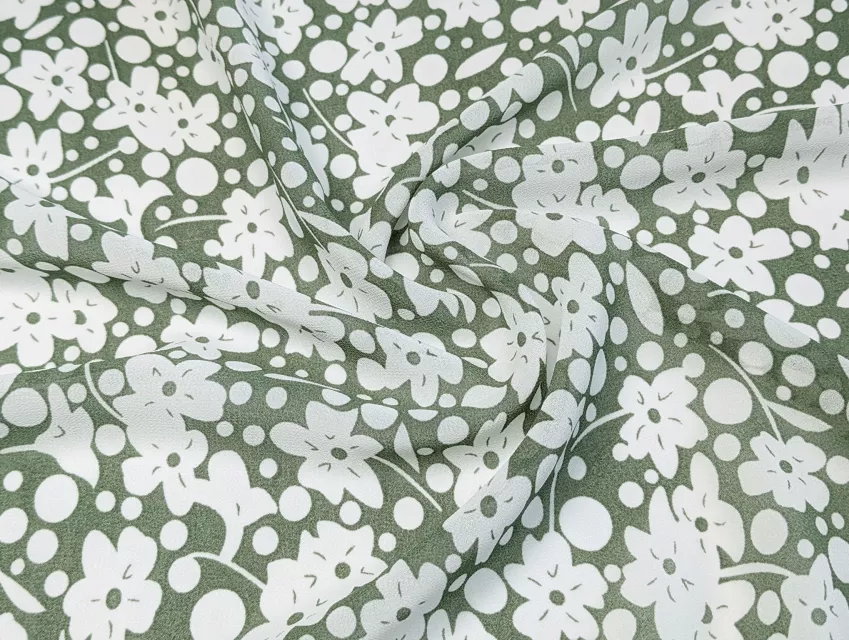 Шифон креповий квіткова примха, оливковий - фото 1 - інтернет-магазин tkani-atlas.com.ua
