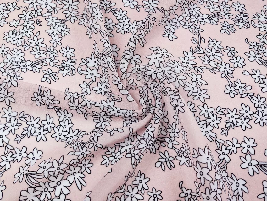 Шифон креповий квіткові акценти, пудровий - фото 1 - інтернет-магазин tkani-atlas.com.ua
