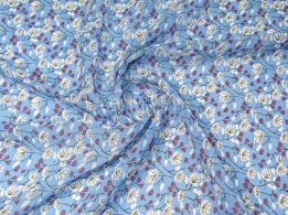 Шифон креповый цветочный прованс, голубой - интернет-магазин tkani-atlas.com.ua