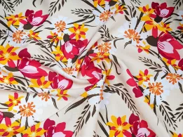 Штапель квітковий букет, світло-бежевий - інтернет-магазин tkani-atlas.com.ua