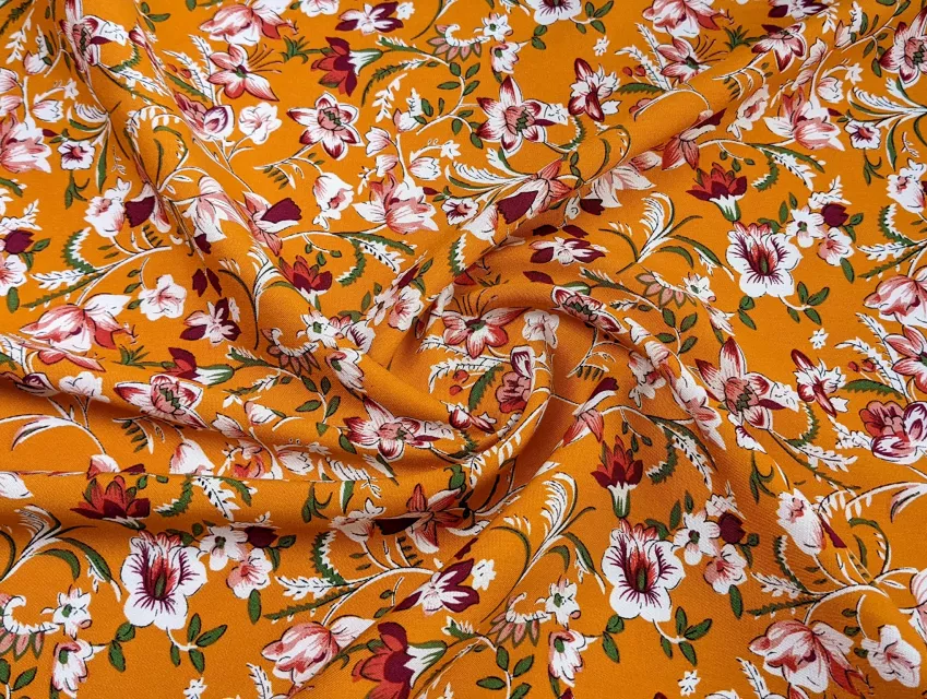Штапель цветочная фантазия, оранжевый - фото 1 - интернет-магазин tkani-atlas.com.ua