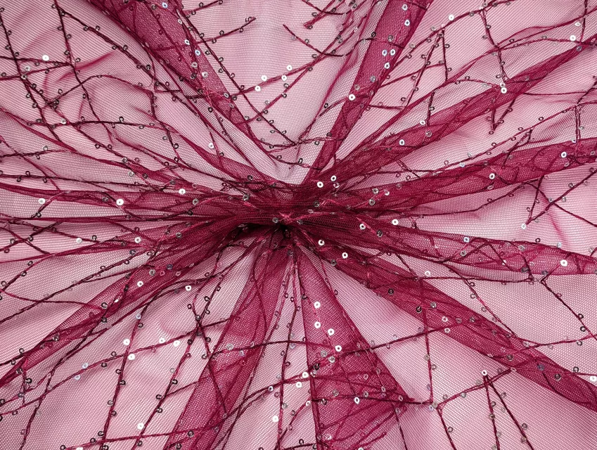 Фатин з  паєткою геометрія, бордо - фото 1 - інтернет-магазин tkani-atlas.com.ua