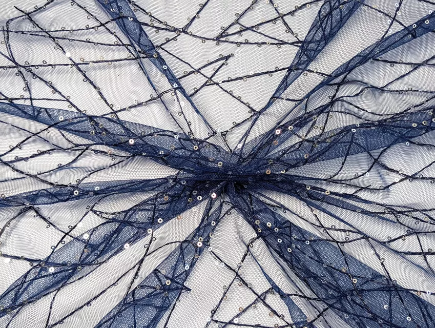 Фатин з  паєткою геометрія, темно-синій - фото 1 - інтернет-магазин tkani-atlas.com.ua