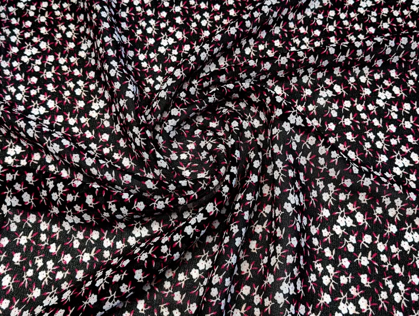 Шифон креповый мелкие цветочки, черный - фото 1 - интернет-магазин tkani-atlas.com.ua