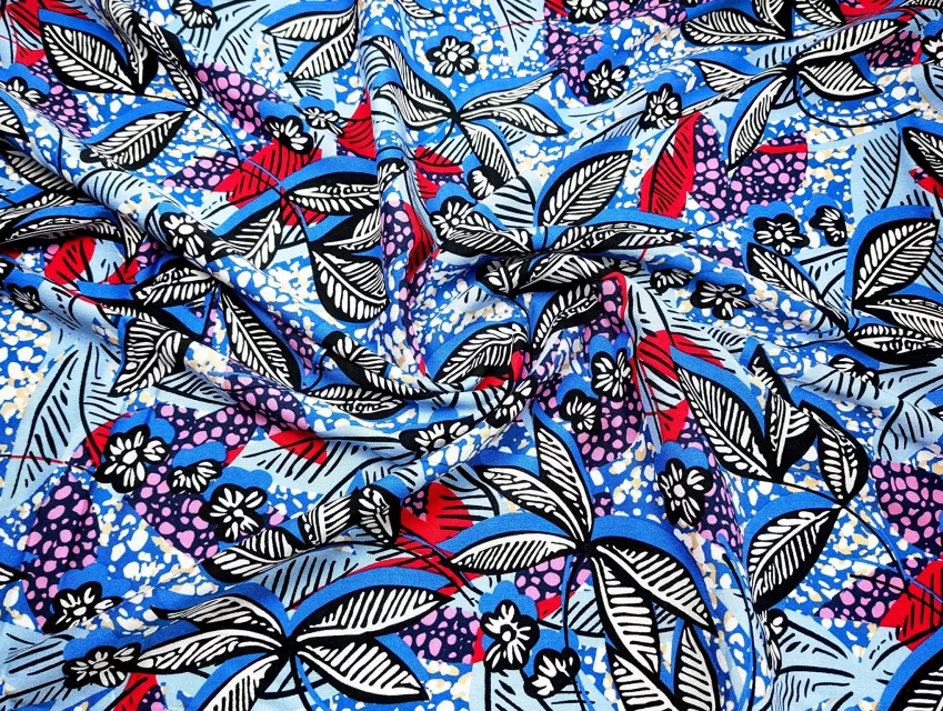 Штапель шелковистый абстракция листья, синий - фото 1 - интернет-магазин tkani-atlas.com.ua