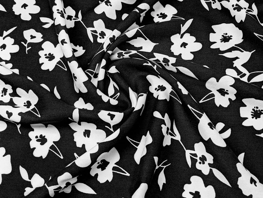 Штапель цветочная абстракция, черный - фото 1 - интернет-магазин tkani-atlas.com.ua