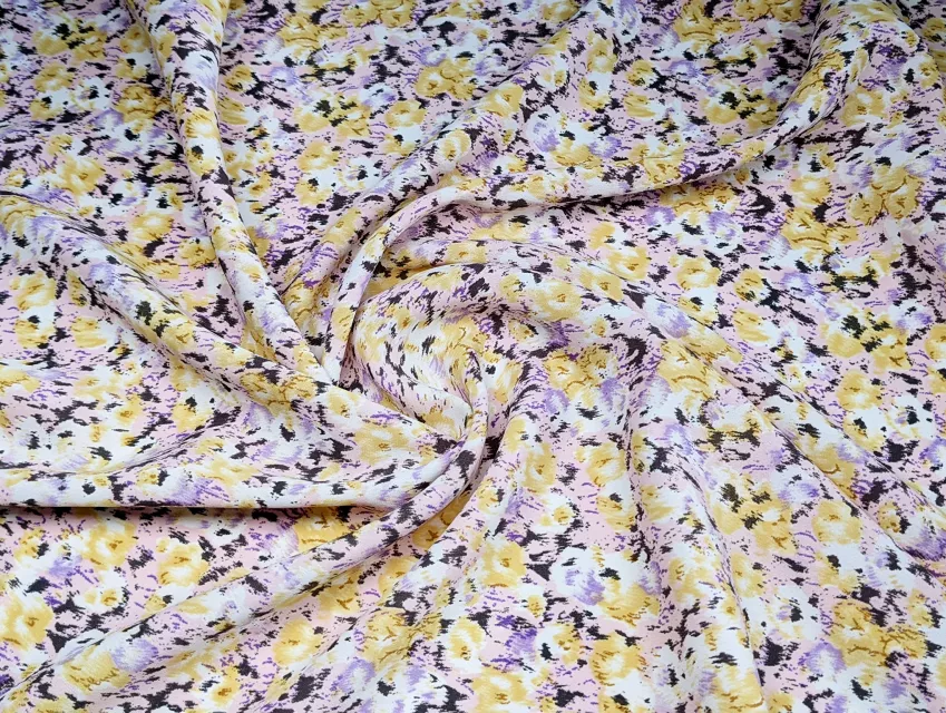 Шифон софт Грейс квіткова акварель, жовтий - фото 1 - інтернет-магазин tkani-atlas.com.ua