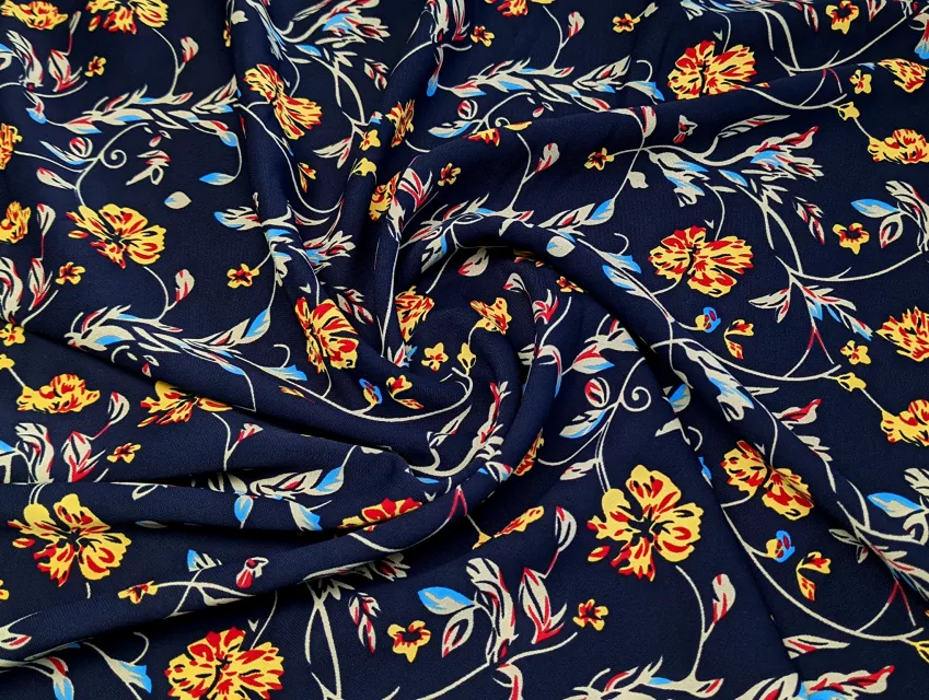 Твіл платтяний квіткове плетіння, темно-синій - фото 1 - інтернет-магазин tkani-atlas.com.ua