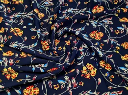 Твіл платтяний квіткове плетіння, темно-синій - інтернет-магазин tkani-atlas.com.ua