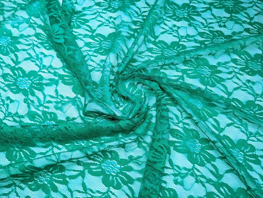 Гіпюр стрейчевий квіткова казка, бірюзово-зелений - фото 1 - інтернет-магазин tkani-atlas.com.ua