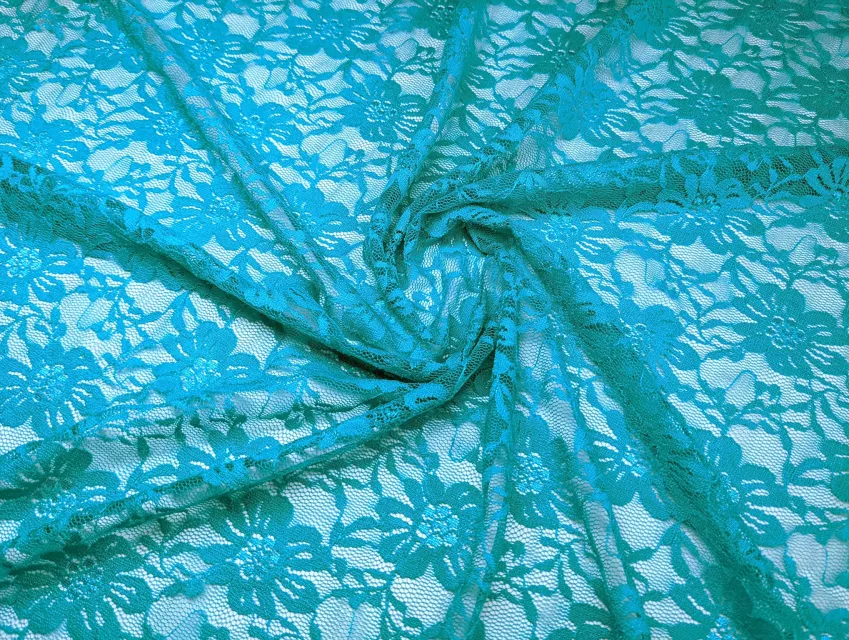 Гипюр стрейчевый цветочная сказка, голубая бирюза - фото 1 - интернет-магазин tkani-atlas.com.ua
